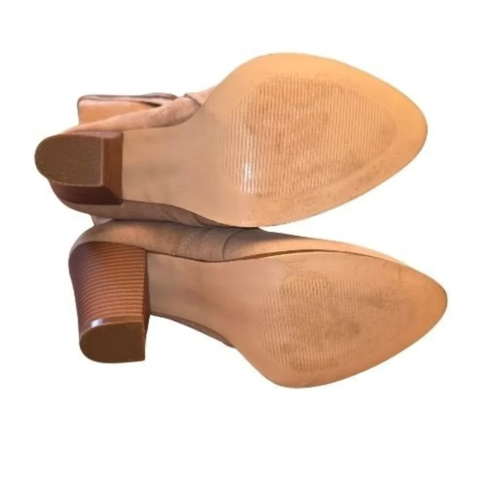 Taupe Sz 10 Faux Suede Over The Knee Thigh HIgh Strappy Stacked Heel‎ Boots
